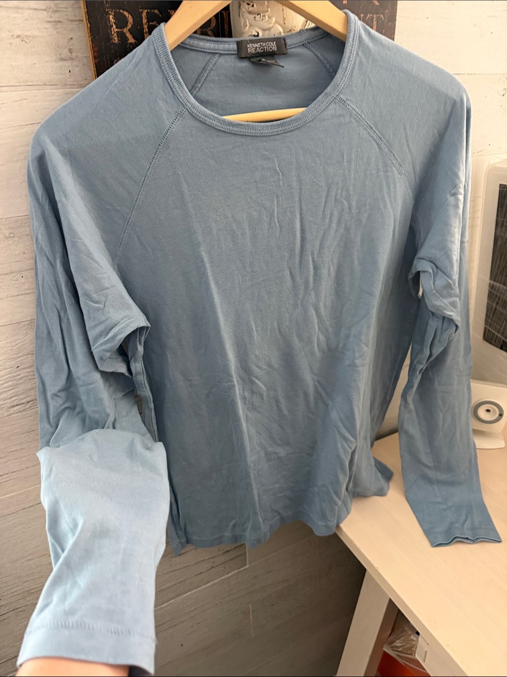 Kenneth Cole Reaction Long Sleeve Crewneck Shirt - Light Blue Cotton/Modal